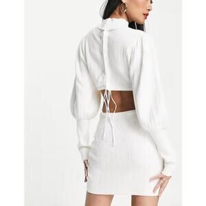 Asos Design Knitted Sweater Dress Turtleneck Cutout Open Back White Size Large